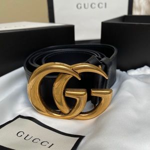 Wide Leather Double GG Gucci Belt Black